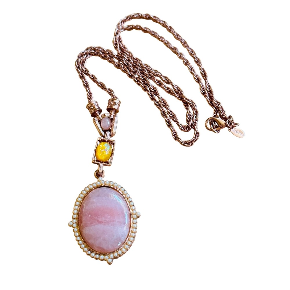 Regal Victorian Style Necklace Rose‎ Quartz Gold 2028 Collection Pink Rope Chain